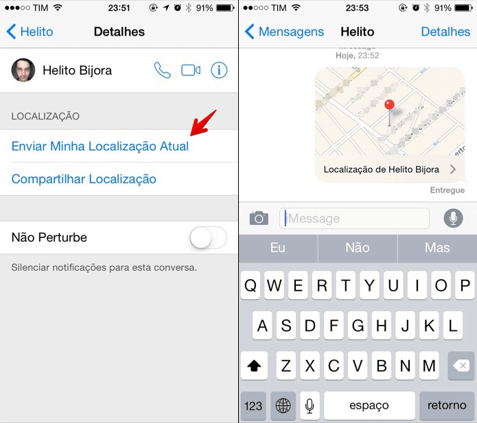 Compartilhar localização por mensagem 